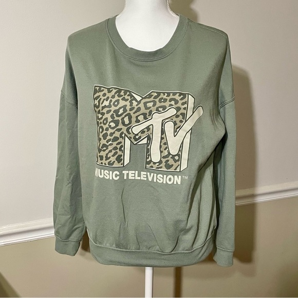 MTV Retro Olive Green Leopard Logo Sweatshirt, Sz S - Picture 9 of 9
